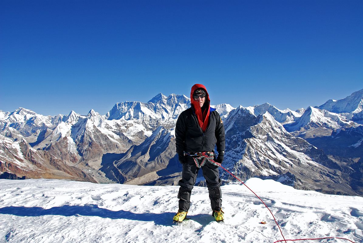 13 06 Jerome Ryan On Mera Peak Eastern Summit With Gyachung Kang, Nuptse, Everest, Lhotse, Shartse, Peak 41, Baruntse, P6770, Makalu